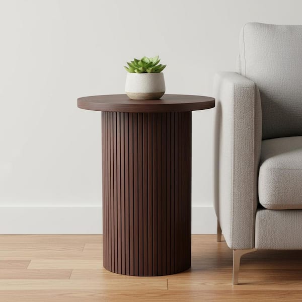 16.93 in. Brown Round MDF End Table