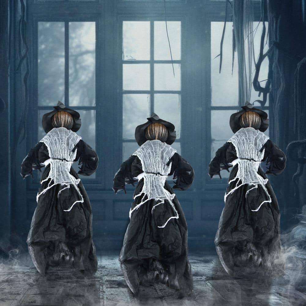 42-Inch Black and White Pre-Lit Animated Witch Trio Lawn Decor