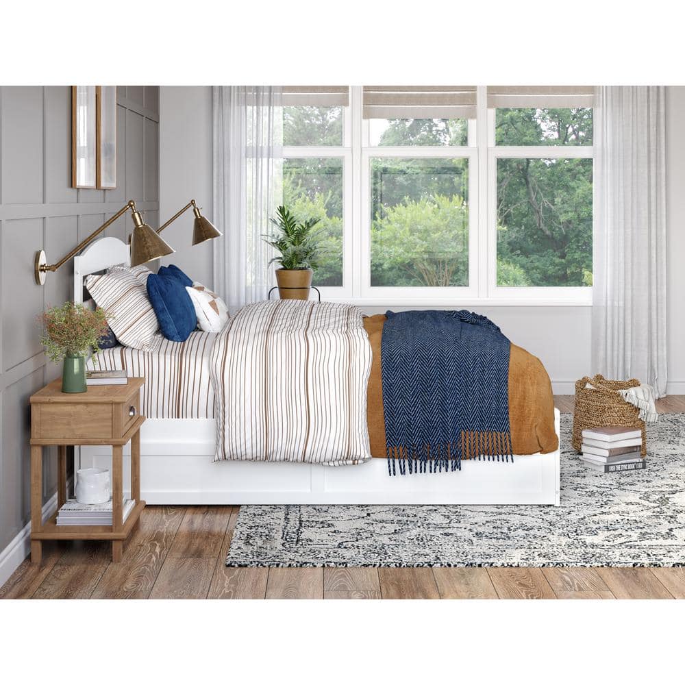 AFI Warren Solid Wood Full Bed w/ Footboard & Twin Trundle in White