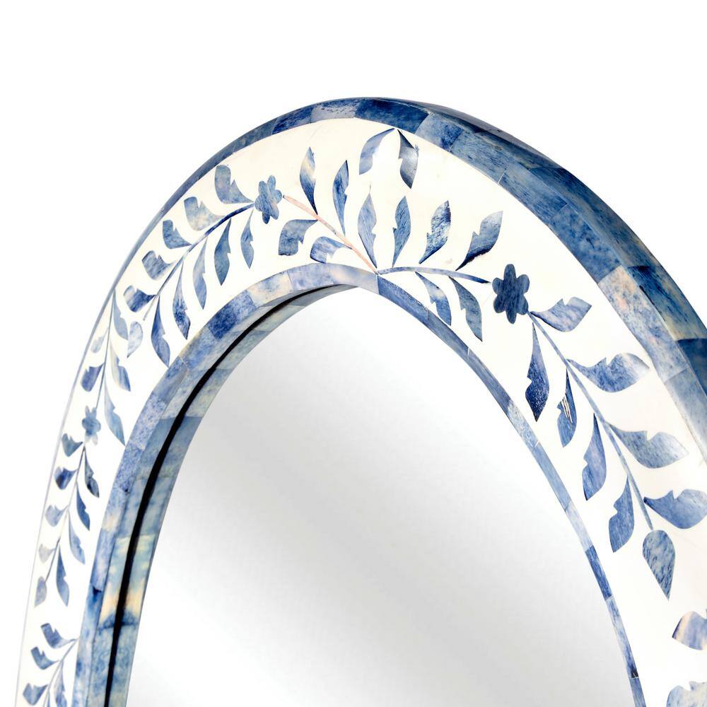 Trubadur Oval Blue and White Bone Inlay Vanity Mirror