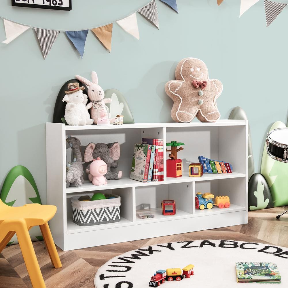 White Wood Kids 5-Cube Toy Storage Cabinet