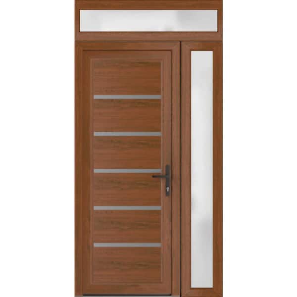 44 in. x 80 in. Left-Hand/Inswing Frosted Glass Walnut Steel Prehung Front Door with Hardware