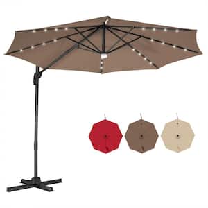 10 ft. Cantilever Solar Umbrella with 28 LED for Backyard, Garden and Lawn, Brown