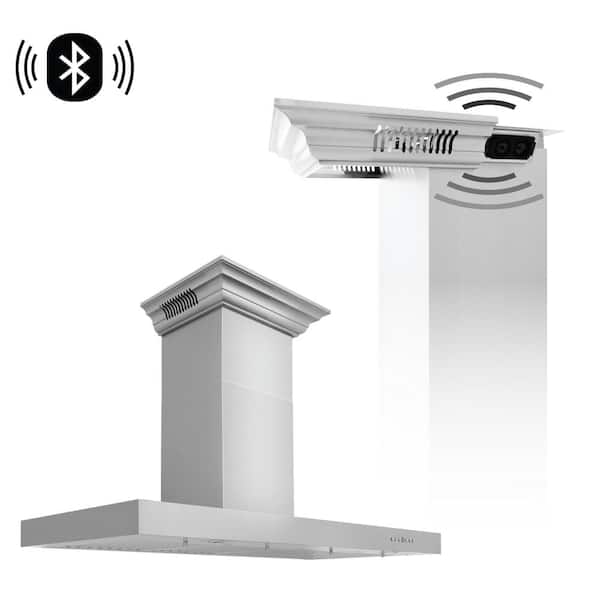 ZLINE Kitchen and Bath 48 in. 400 CFM Ducted Vent Wall Mount Range Hood in Stainless Steel with Built-in CrownSound Bluetooth Speakers