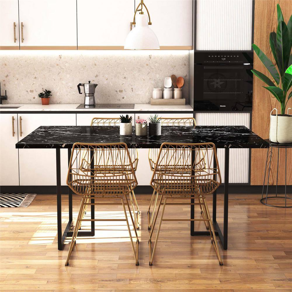 Astor 68" Black Faux Marble Dining Table with Metal Legs