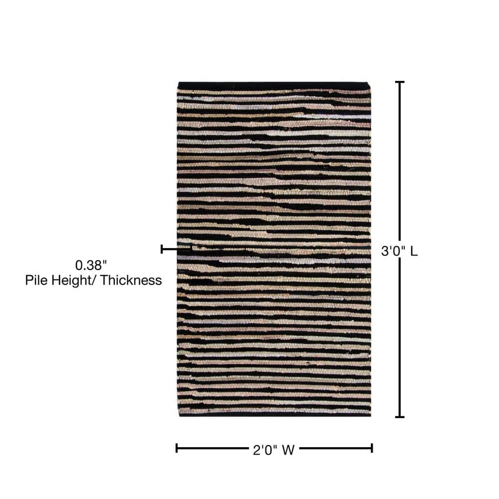 Black and Beige Striped Handwoven Wool Cotton Rug