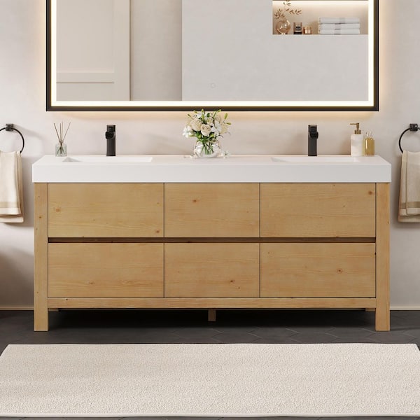 Cascadia 72 in. Double Freestanding Weathered Fir Bath Vanity with White Artificial Stone Top Assembled