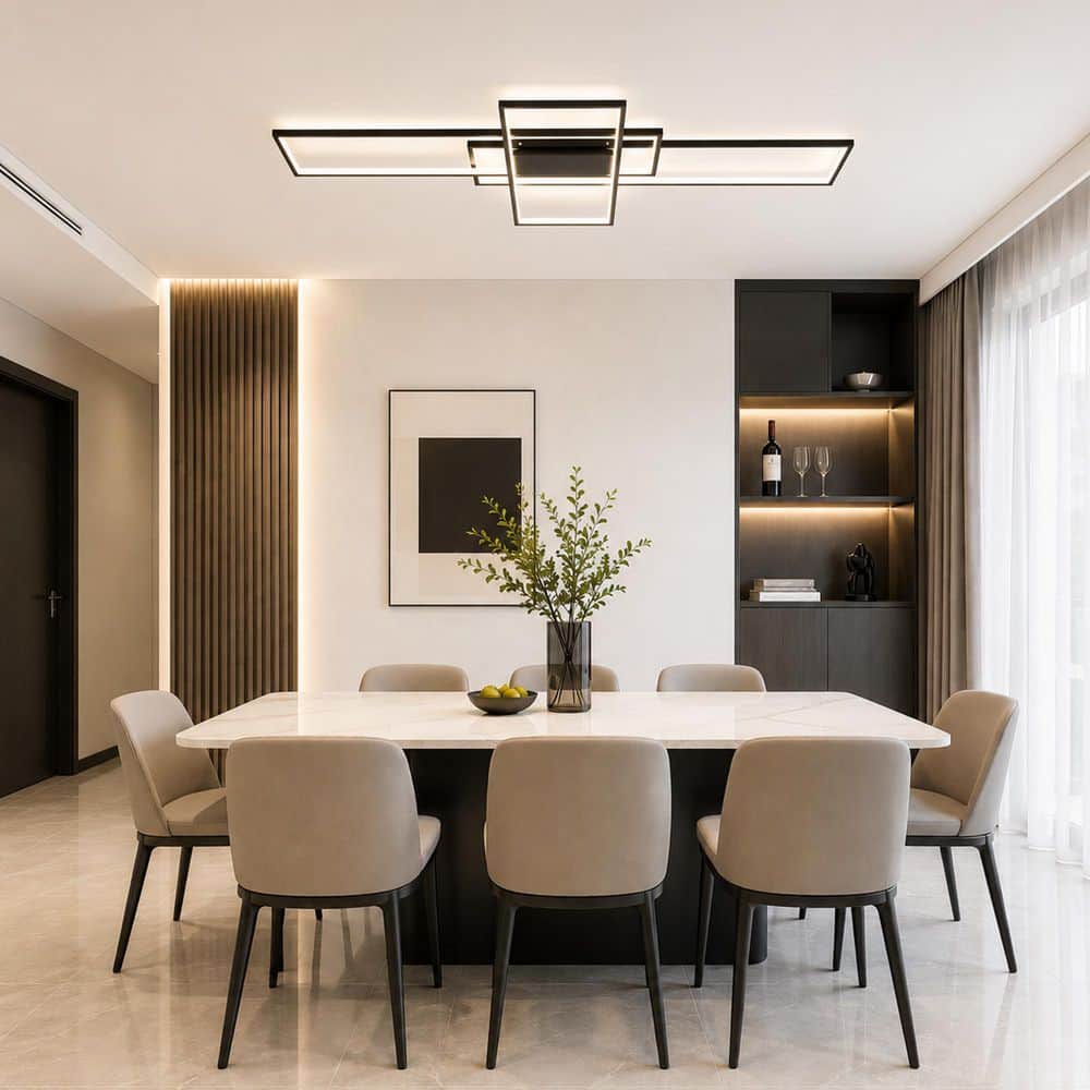 60.24 in. 112-Watt Modern Rectangle Polished Black Dimmable Integrated LED Flush Mount with Remote Included for Bedroom price history on PriceWatchPro