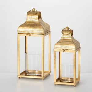 14.5 in. and 18.25 in. Metallic Gold Lantern Set of 2, Gold
