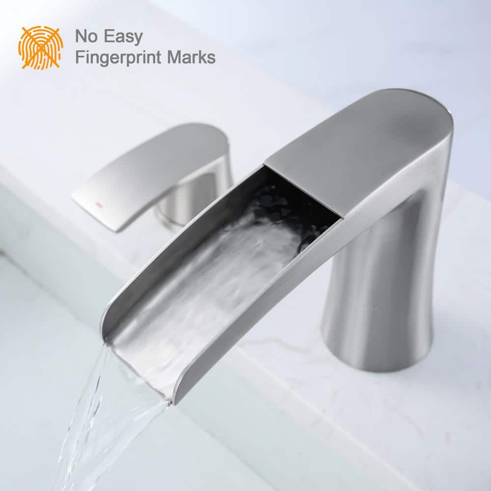 Brushed Nickel Double Handle Waterfall Bathroom Faucet Set