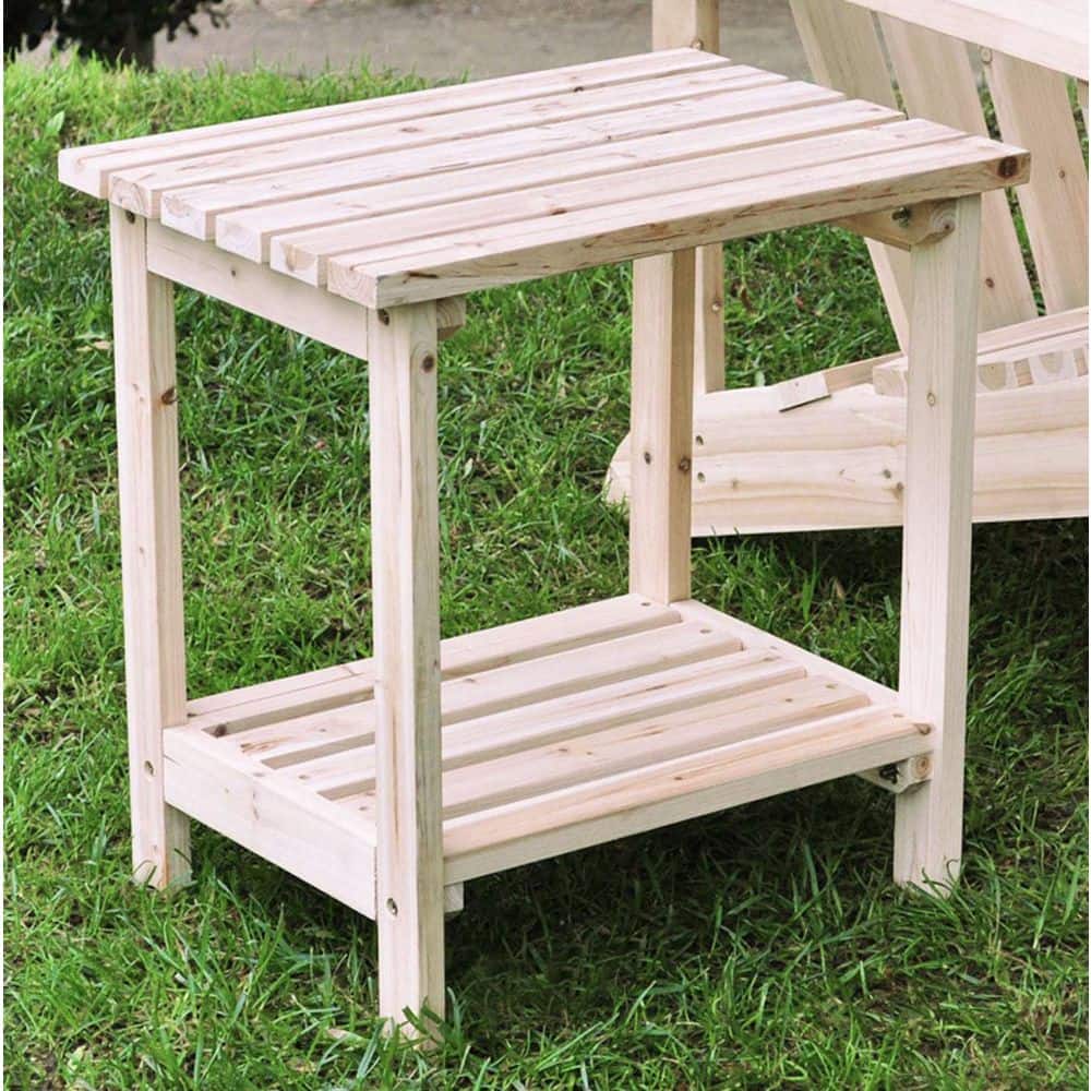 Natural Cedar Rectangular Outdoor Side Table with Shelf