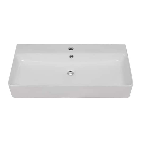 Logmey 32 in. Ceramic Console Sink White Single Basin with Gold Legs and Overflow