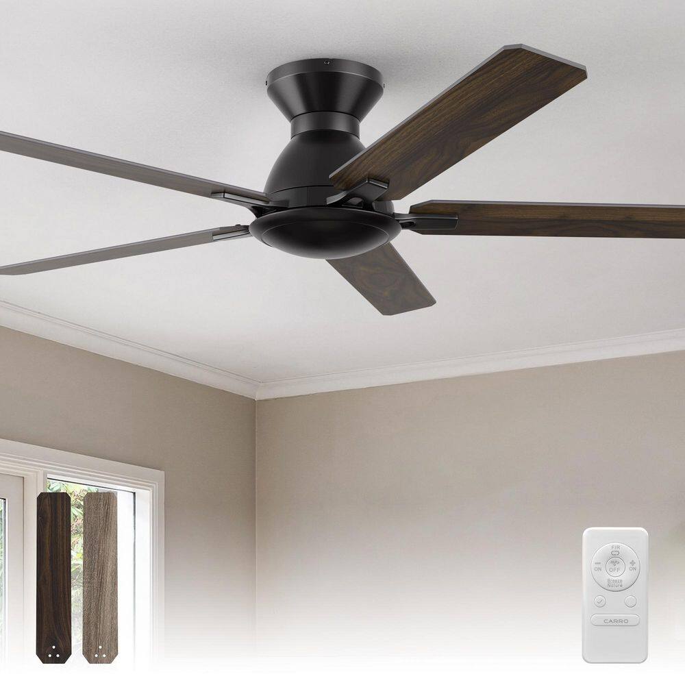Ventu 52 in. Indoor Matte Black Flush Mount Ceiling Fan with Remote Control and 10-Speed Reversible DC Motor price history on PriceWatchPro