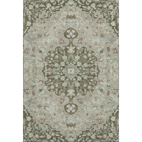 Mayfield Premium Machine Washable Abstract AMF2463 Olive 8 ft. x 10 ft. Area Rug