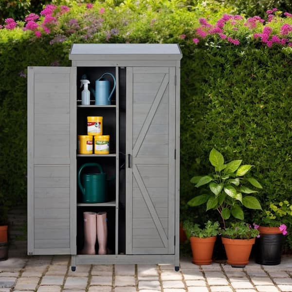 2.8 ft. W x 1.7 ft. D Outdoor Wooden Storage Shed with Metal Top Tall Vertical Tool Cabinet for Garden (4.76 sq. ft. )