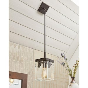 Glayse Collection 6-1/2 in. 1-Light Antique Bronze Clear Glass Modern Luxury Mini-Pendant Kitchen Light