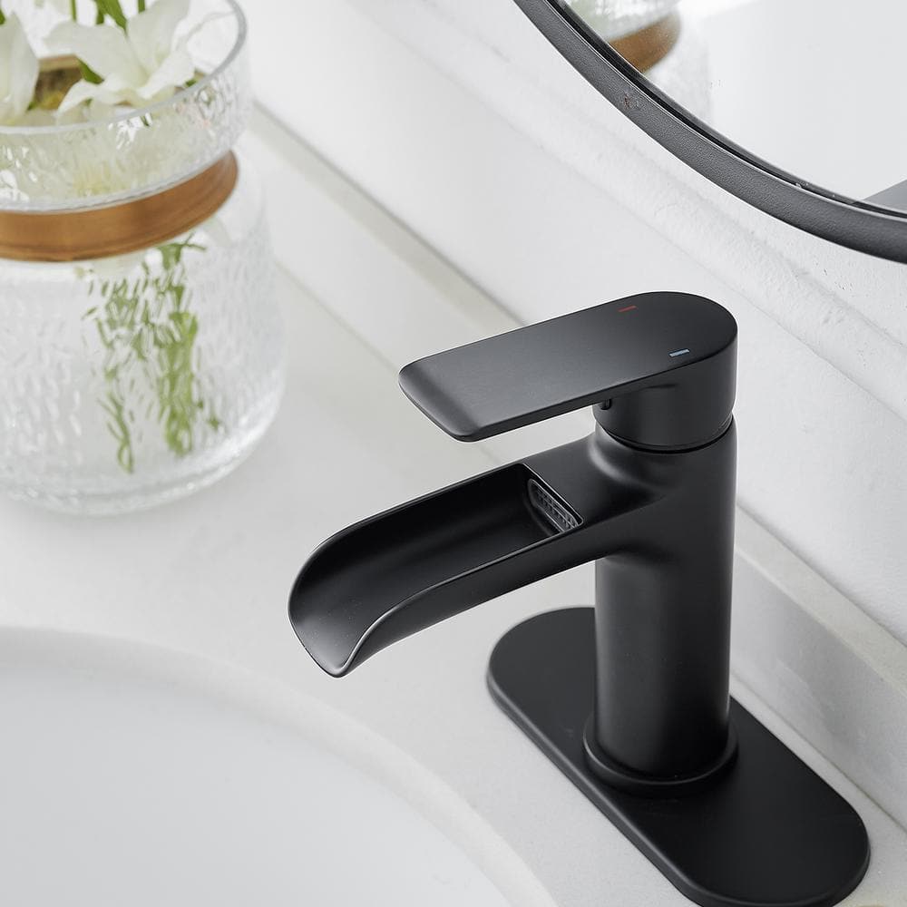 Matte Black Waterfall Single Handle Bathroom Faucet