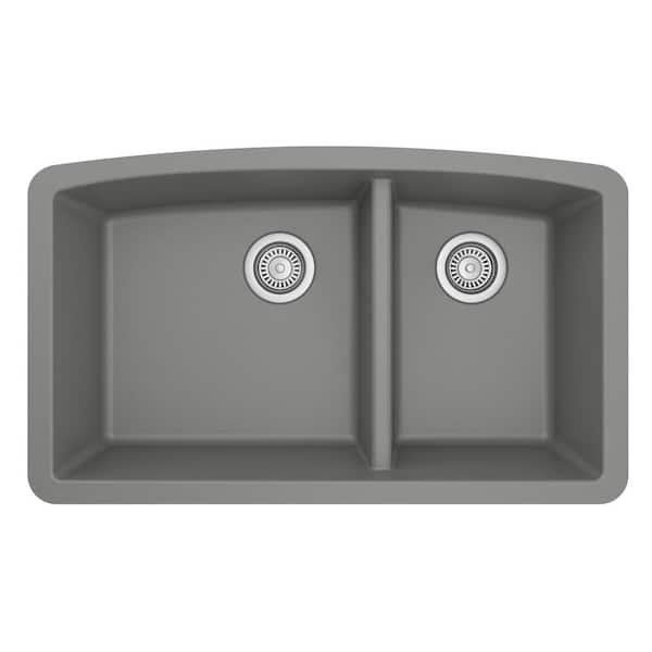 Undermount Quartz/Granite Composite 32 in. 60/40 Double Bowl Kitchen Sink in Grey