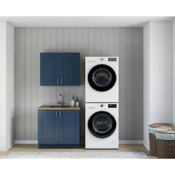 MILL'S PRIDE Greenwich Valencia Blue Plywood Shaker Stock Ready to Assemble Kitchen-Laundry Cabinet Kit 24 in. x 84 in. x 34 in.