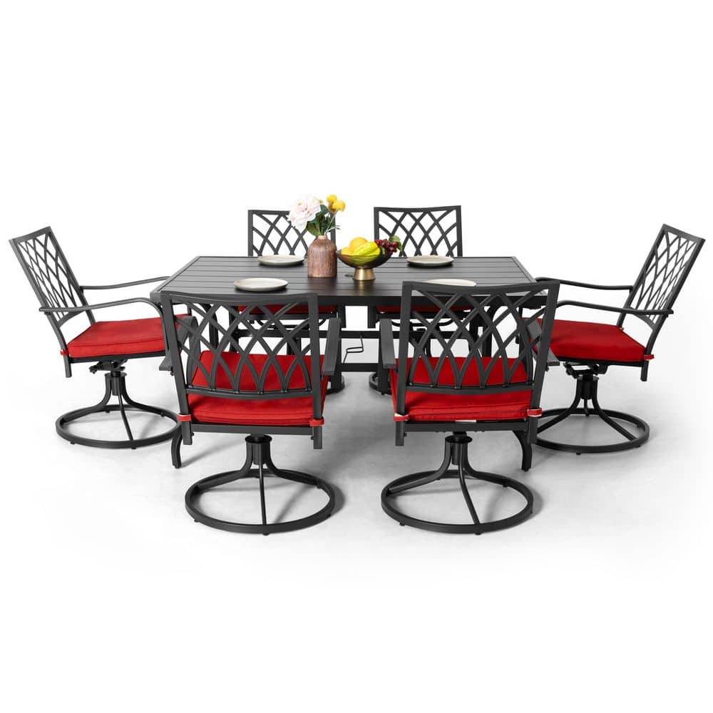 Nuu Garden Black 7-Piece Metal Rectangle Outdoor Dining Set Nuu Garden Black 7-Piece Metal Rectangle Outdoor Dining Set
