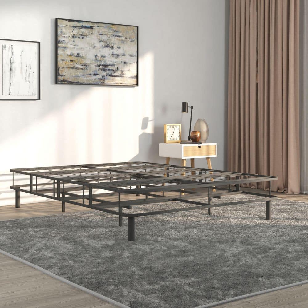 Twin Black Metal Foldable Mattress Foundation with Legs