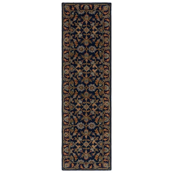 Blossom 2 ft. x 6 ft. Navy Garden Border Runner Rug