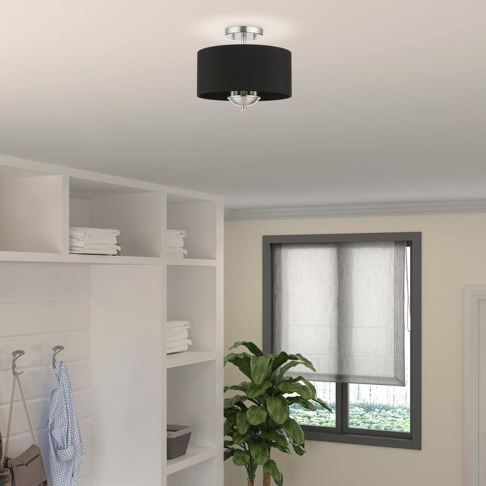 Huntington 12" Brushed Nickel Drum Semi-Flush Mount Light
