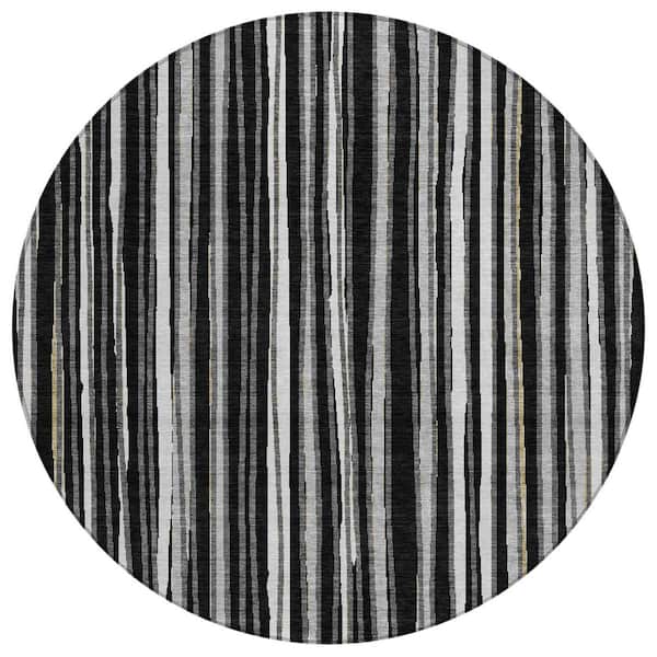 Chantille Machine Washable Indoor/Outdoor Abstract ACN3045 Black 8 ft. x 8 ft. Round Rug