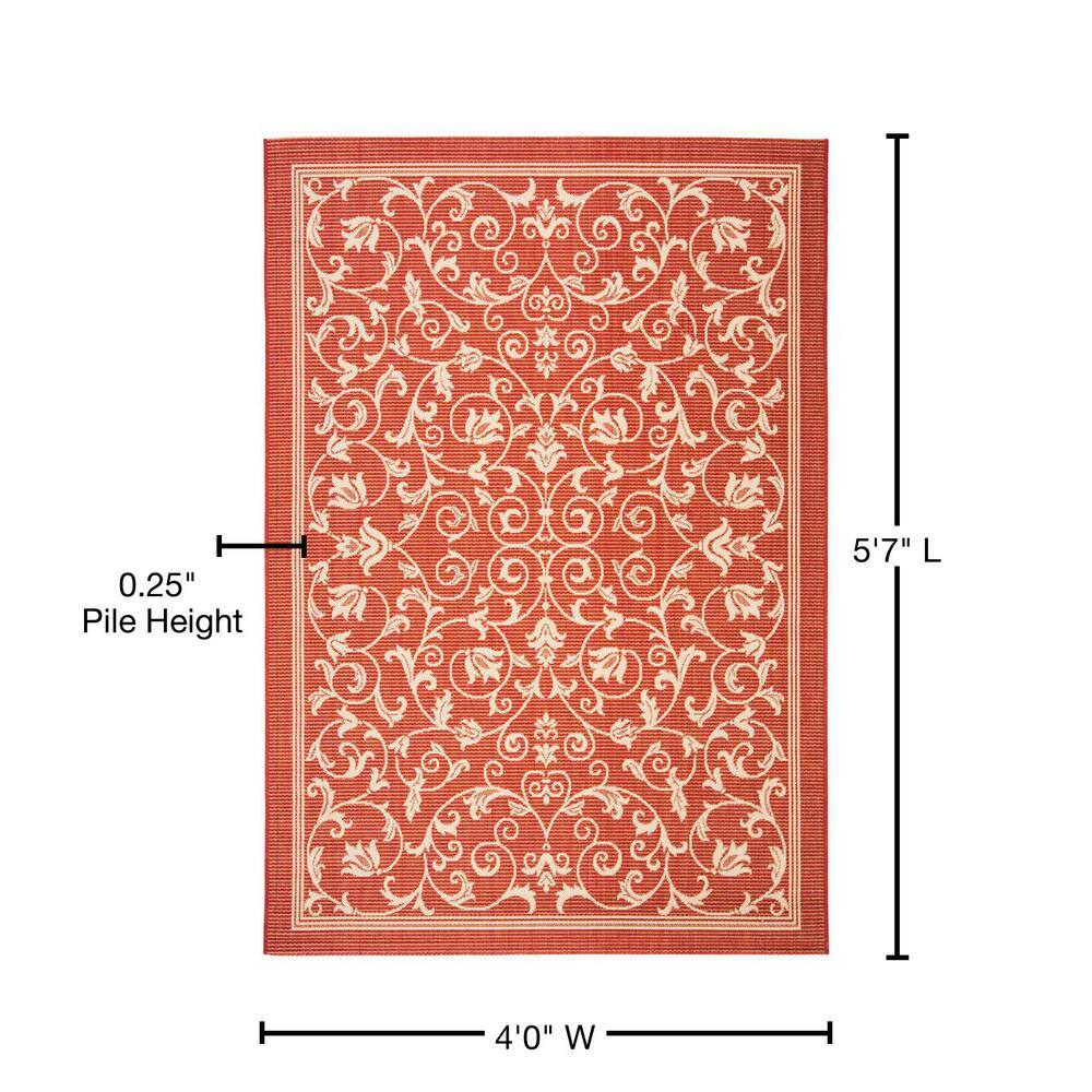 Burnt Orange Baroque Print Rectangular Outdoor Area Rug