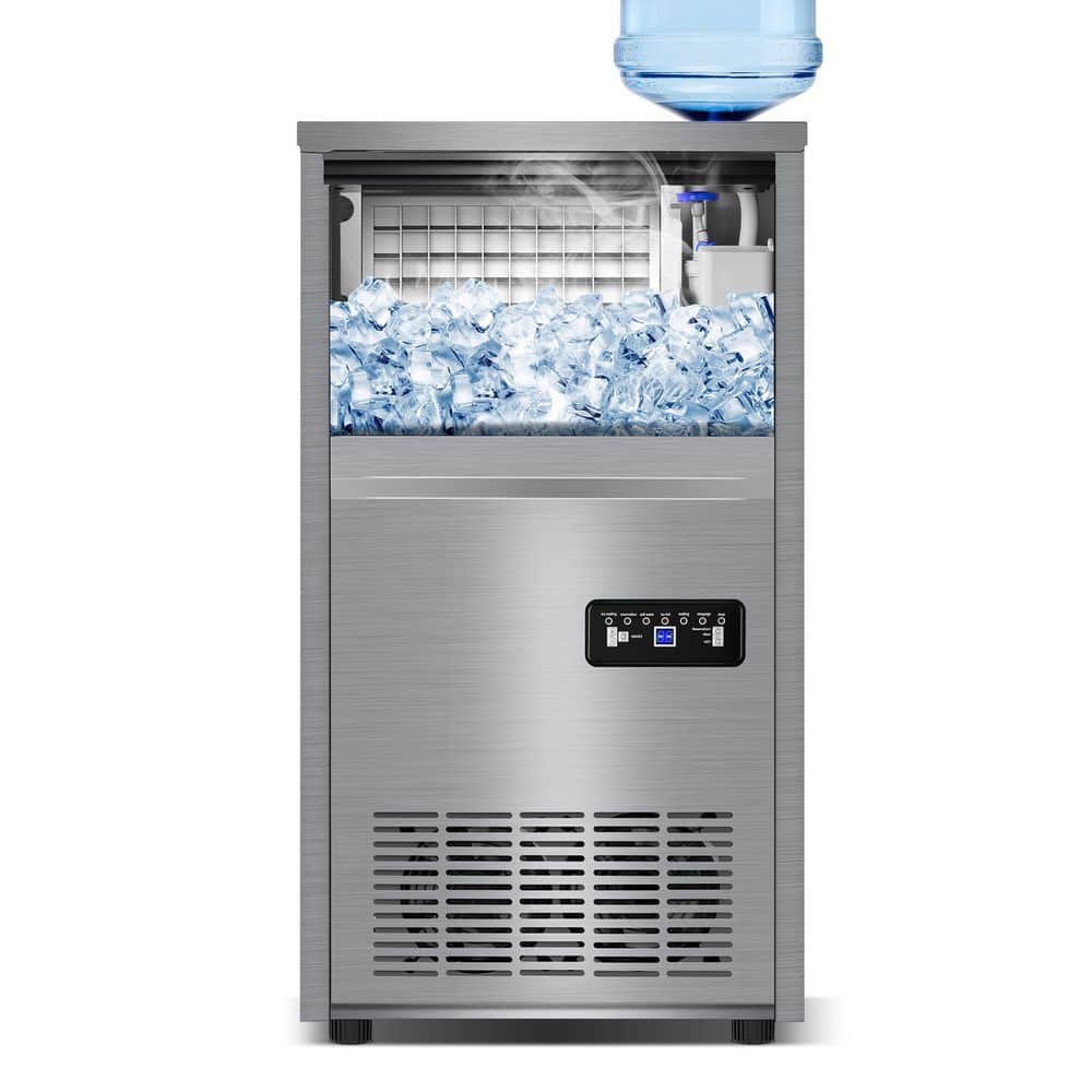 14.57 in. 140 lb./Day Freestanding Icemaker in Stainless Steel w/Full-Size Cube Production for Homebar and Entertainment