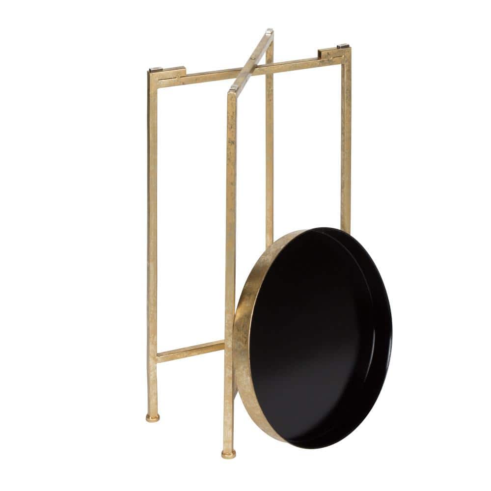 Celia Black and Gold Round Metal Foldable Tray Table