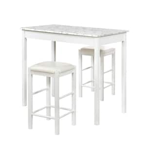 Tahoe White Wood with White and Grey Faux Marble Top 3-Piece Tavern Set