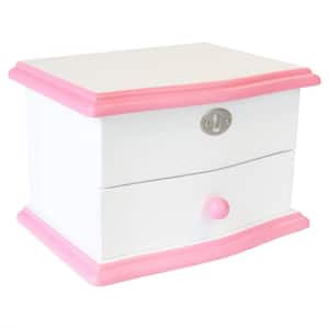 Katie White and Pink Wooden Musical Twirling Ballerina Jewelry Box Organizer for Girls