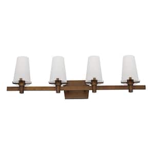 Hyde Park 32 in. 4-Light Vintage Gold Modern Vanity with Opal Glass Shades