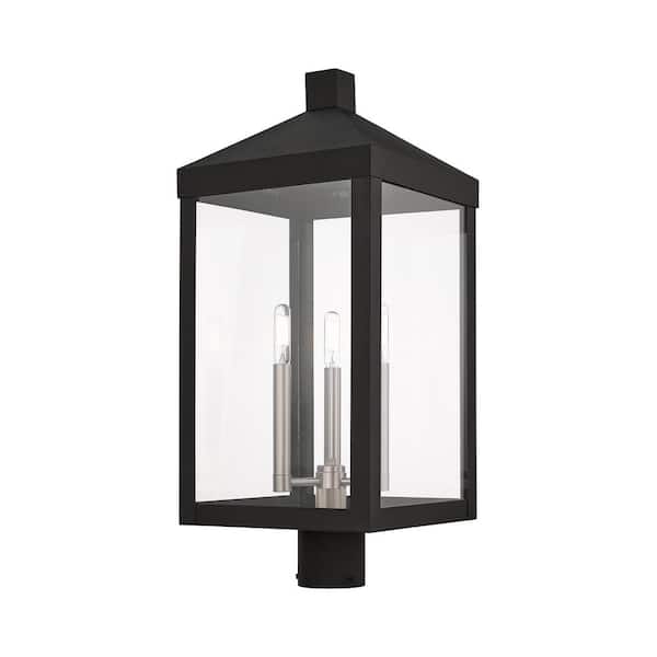AVIANCE LIGHTING Creekview 24 in. 3-Light Black Cast Brass Hardwired Outdoor Rust Resistant Post Light with No Bulbs Included