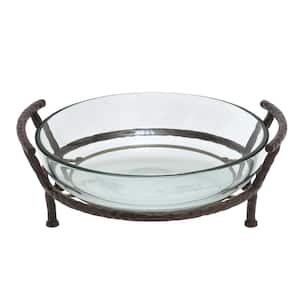 Clear Kitchen Decorative Serving Bowl with Brown Metal Base