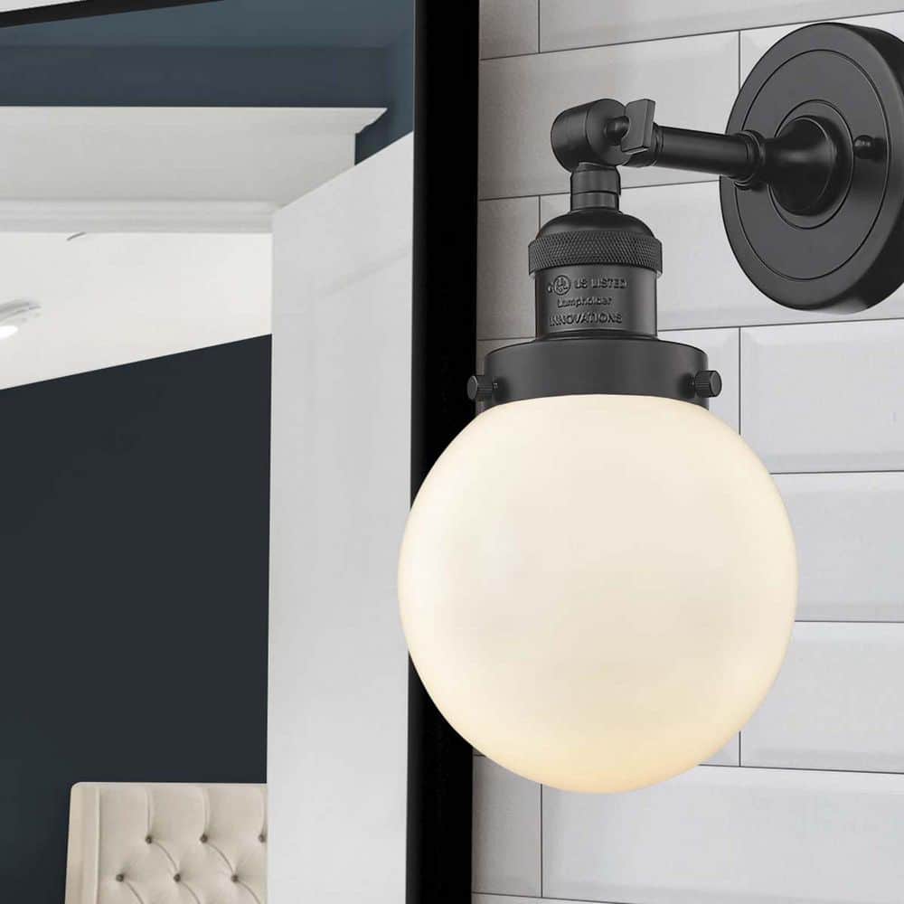 Beacon 1-Light Matte White Wall Sconce with White Glass Shade price history on PriceWatchPro