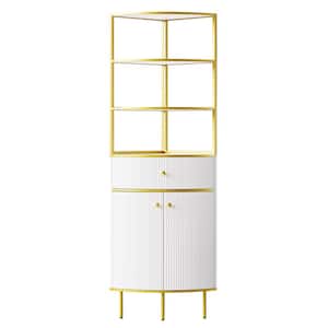 17.50 in. W x 18.90 in. D x 74.80 in. H White Linen Cabinet Tall Modern Corner Bookshelf with 1-Drawer and 2-Doors