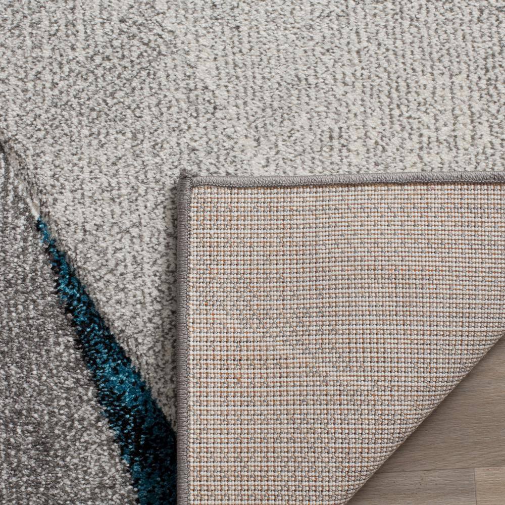 Gray and Teal Geometric Synthetic Runner Rug, 2'3" x 16'