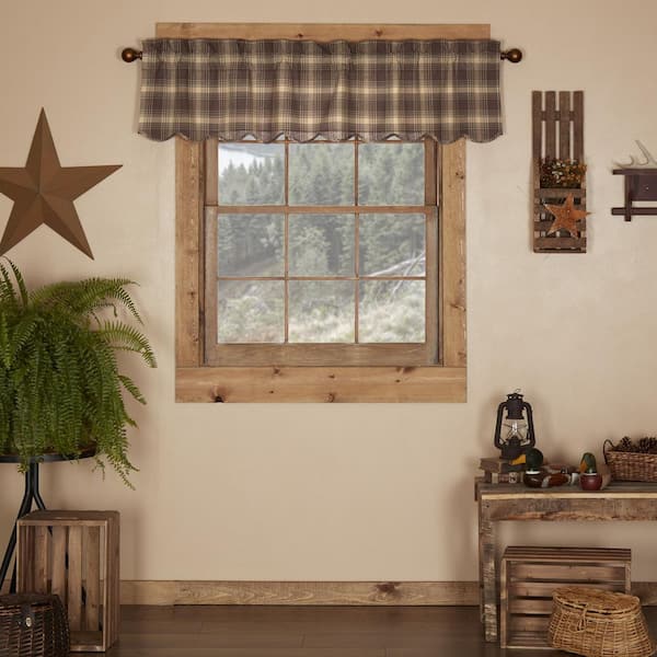 VHC BRANDS Dawson Star Scalloped 60 in. L x 16 in. L Cotton Valance in Woodland Brown Khaki
