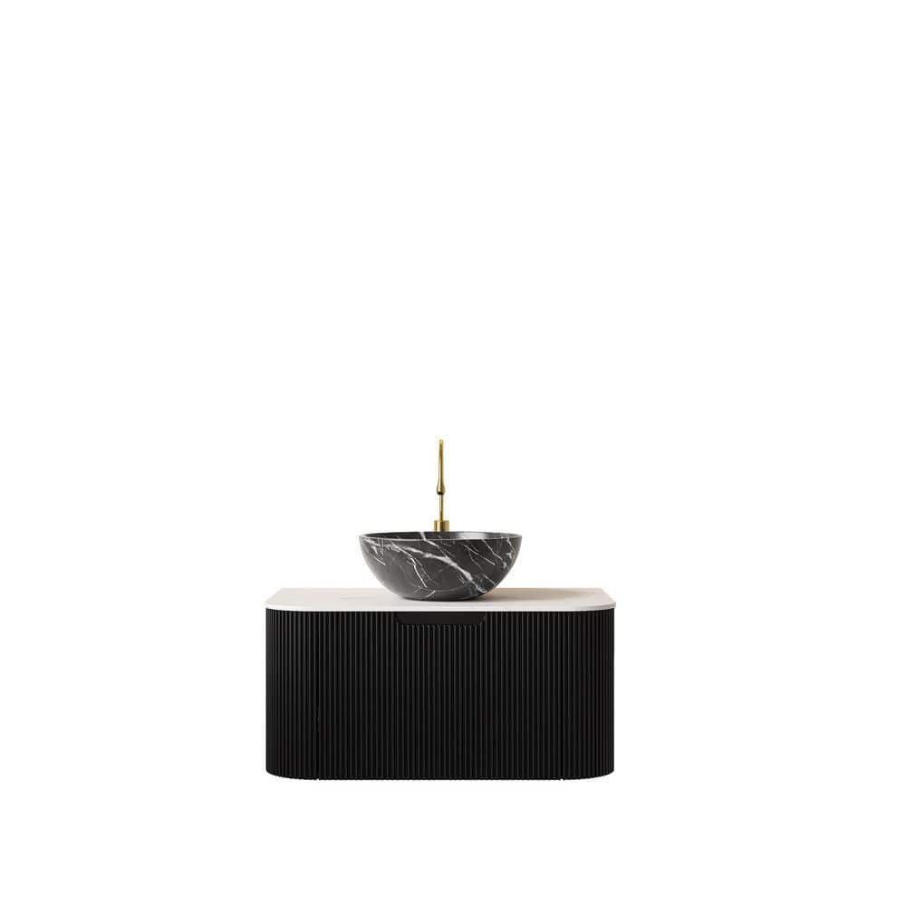 30 in. Wall-Mounted Black Bath Vanity with White Solid Surface Top Pre-Assembled price history on PriceWatchPro