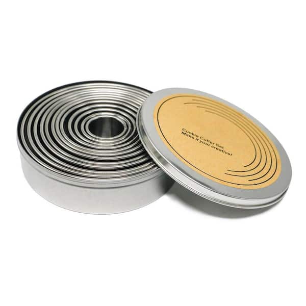 12-Piece Round Cookie Cutter Set, Graduated Sizes 1 in. to 4.5 in. Stainless Steel, with Tin Storage Box