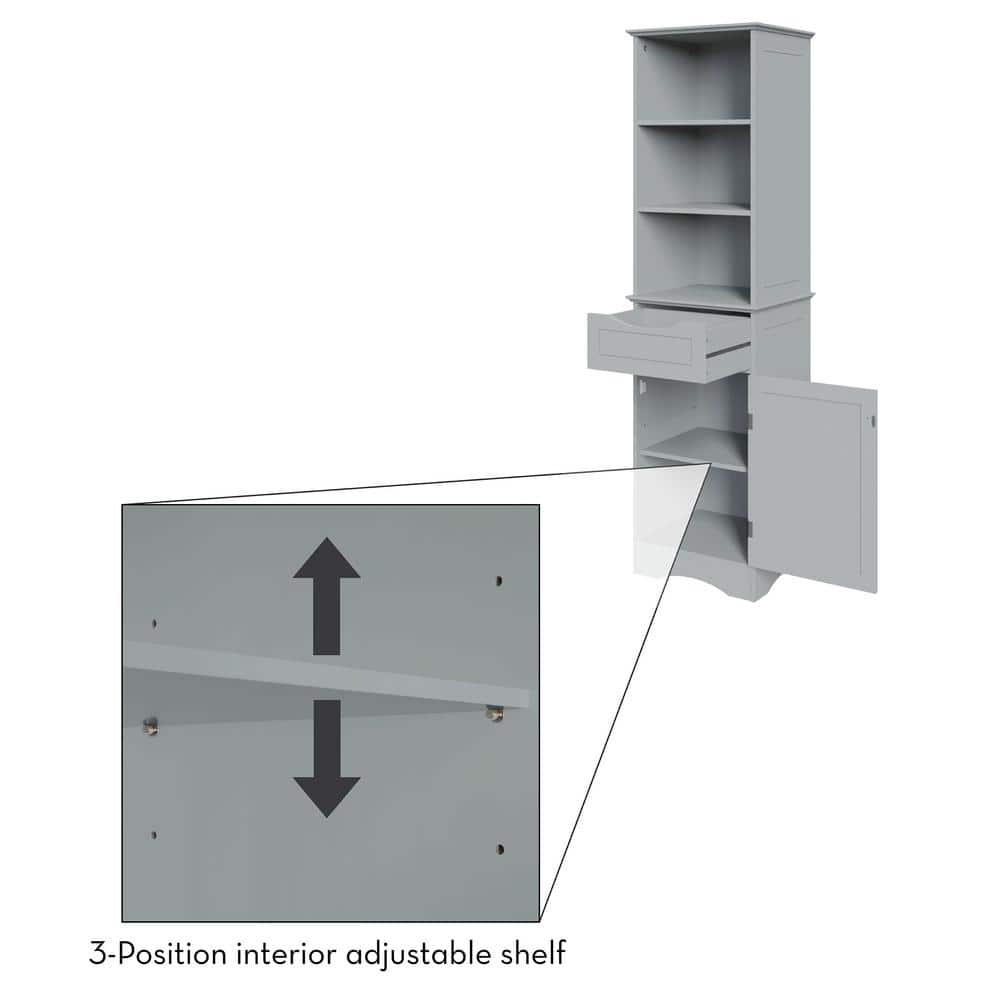 Gray Tall Bathroom Storage Cabinet with Adjustable Shelving