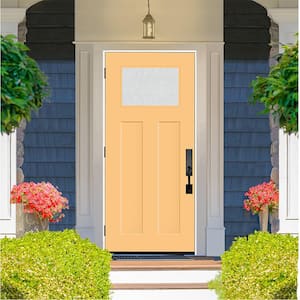 Legacy 36 in. x 80 in. 1/4 Toplite Rain Glass RHOS Primed Jackfruit Finish Fiberglass Prehung Front Door