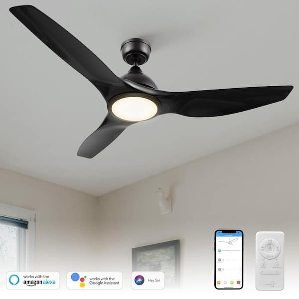 Karter 52 in. Dimmable LED Indoor Black Smart Ceiling Fan with Light and Remote, Works with Alexa and Google Home