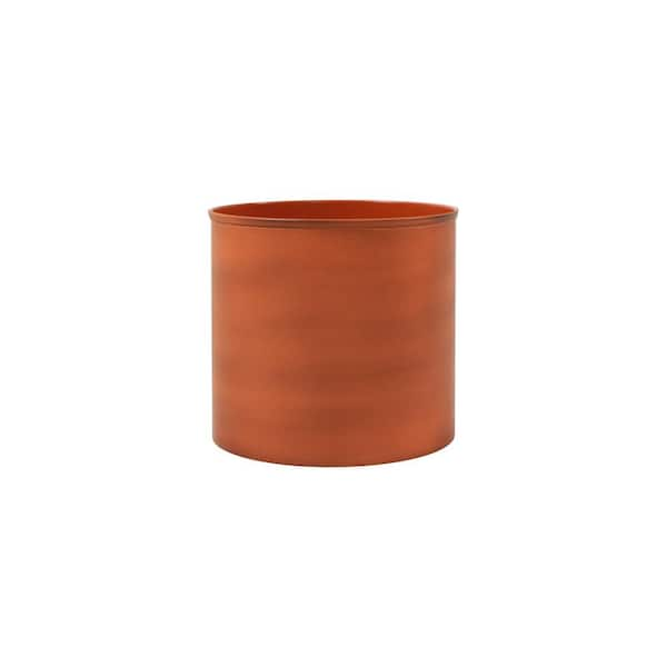 ACHLA DESIGNS 8 in. Dia Cylinder Burnt Sienna Galvanized Steel Planter Pot