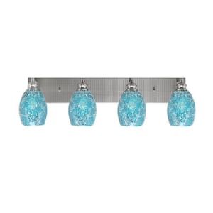 Albany 32.25 in. 4-Light Brushed Nickel Vanity Light with Turquoise Fusion Glass Shades