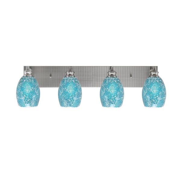 Unbranded Albany 32.25 in. 4-Light Brushed Nickel Vanity Light with Turquoise Fusion Glass Shades
