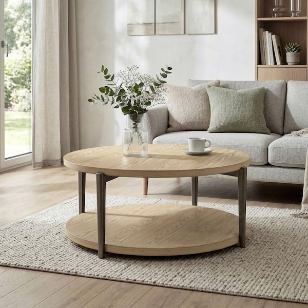 Furniture of America Andria 43.3 in. Natural Round Wood Coffee