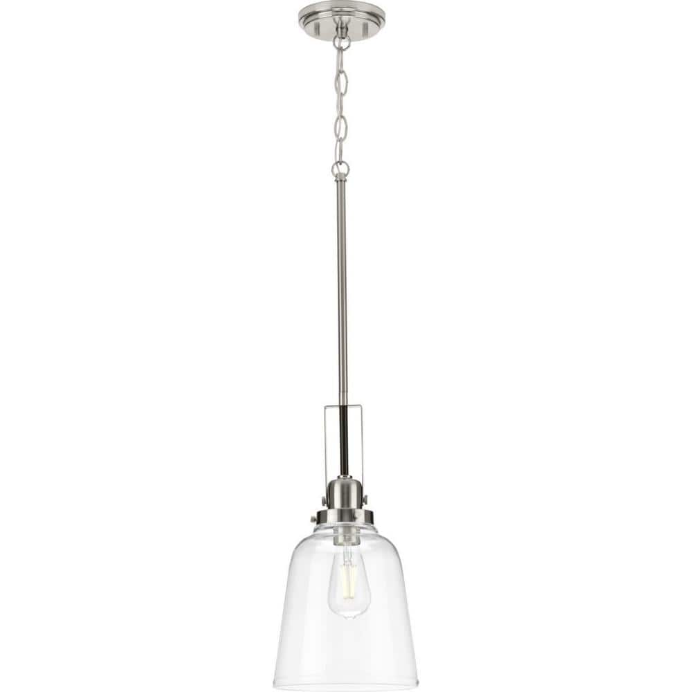 Rushton Brushed Nickel and Clear Glass Industrial Pendant Light